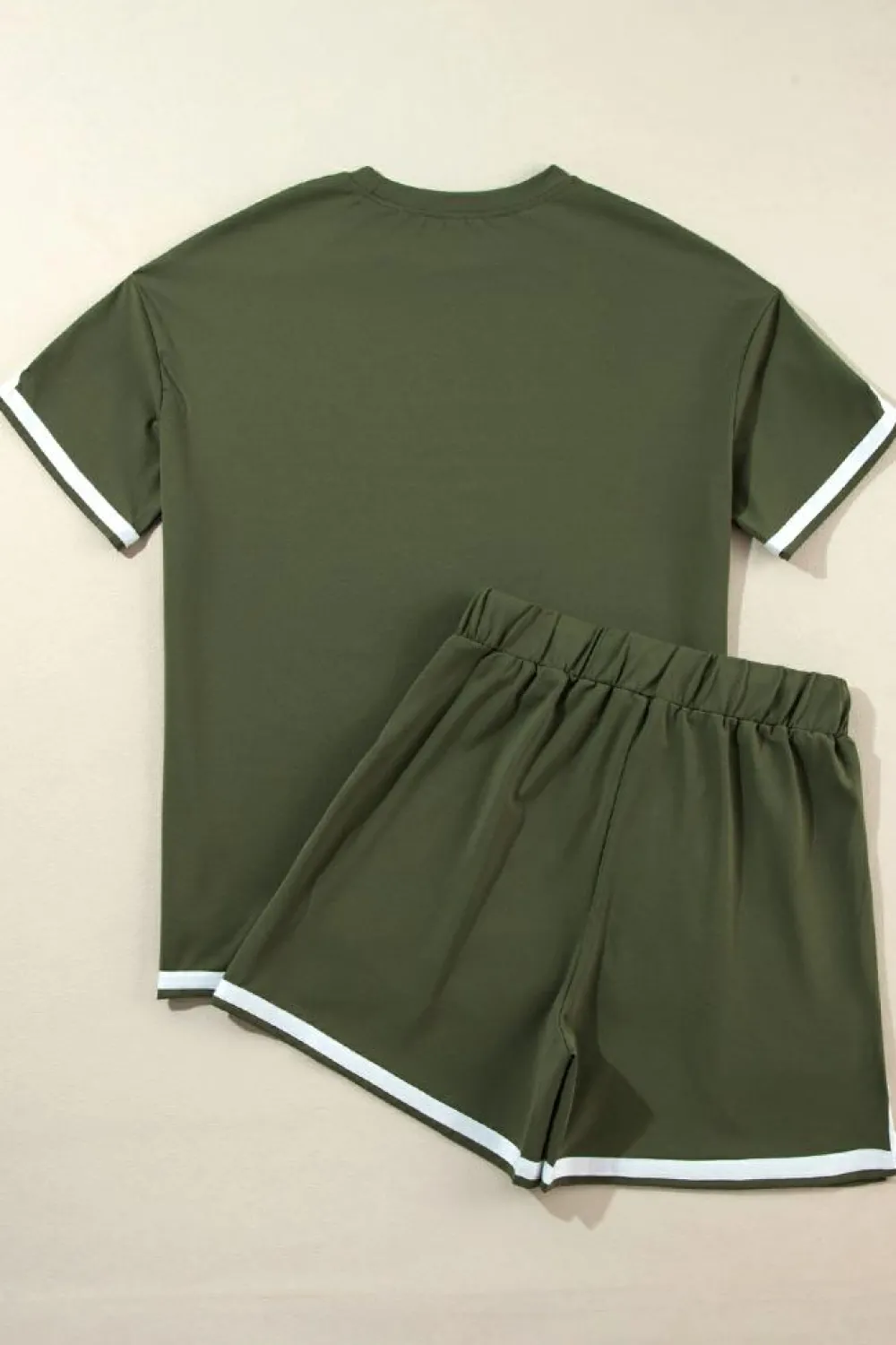 Online Dear-Lover Contrast Trim Tee and Shorts Set Vineyard Green