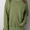 Sale Dear-Lover Drop Shoulder Crisscross Stitching Pocketed Loose Sweatshirt Vineyard Green