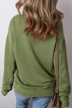 Sale Dear-Lover Drop Shoulder Crisscross Stitching Pocketed Loose Sweatshirt Vineyard Green