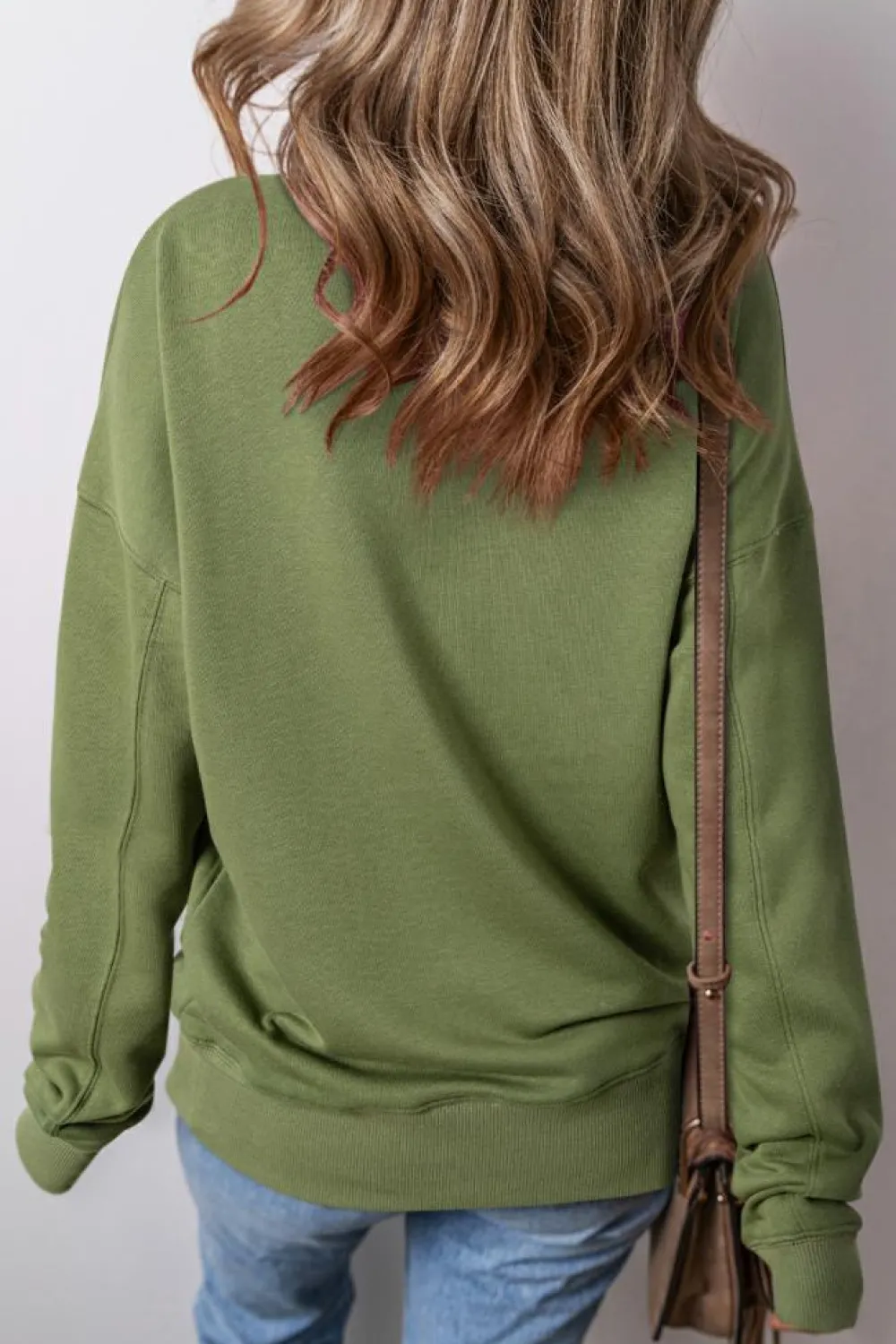Sale Dear-Lover Drop Shoulder Crisscross Stitching Pocketed Loose Sweatshirt Vineyard Green