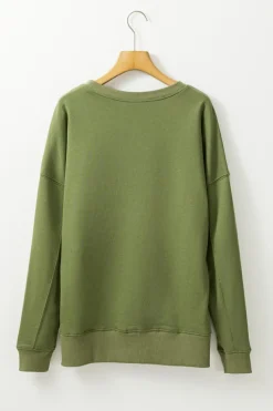 Sale Dear-Lover Drop Shoulder Crisscross Stitching Pocketed Loose Sweatshirt Vineyard Green