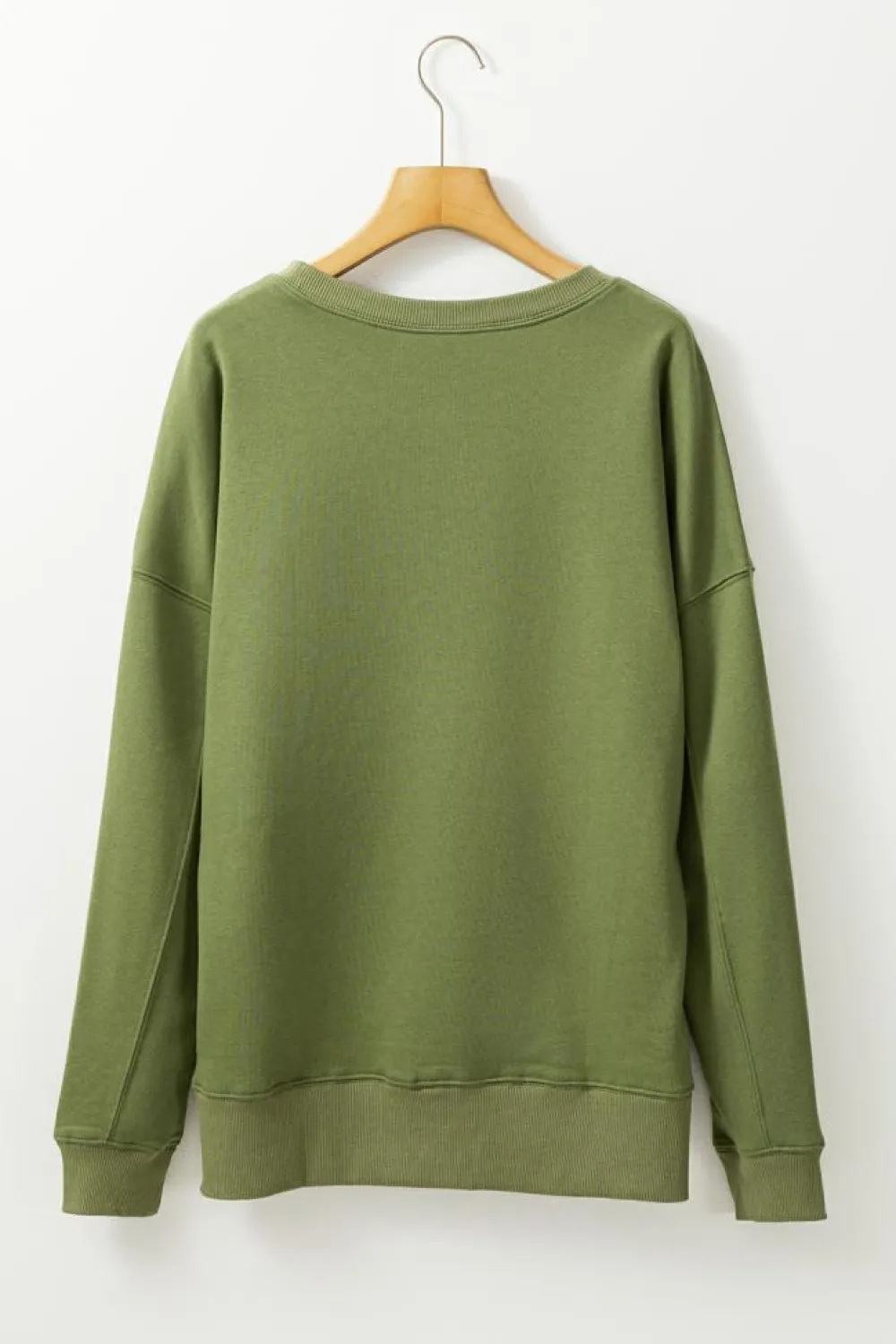 Sale Dear-Lover Drop Shoulder Crisscross Stitching Pocketed Loose Sweatshirt Vineyard Green