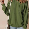 Best Dear-Lover Solid Color Rivet Stud Raglan Sleeve Hoodie with Pocket Vineyard Green