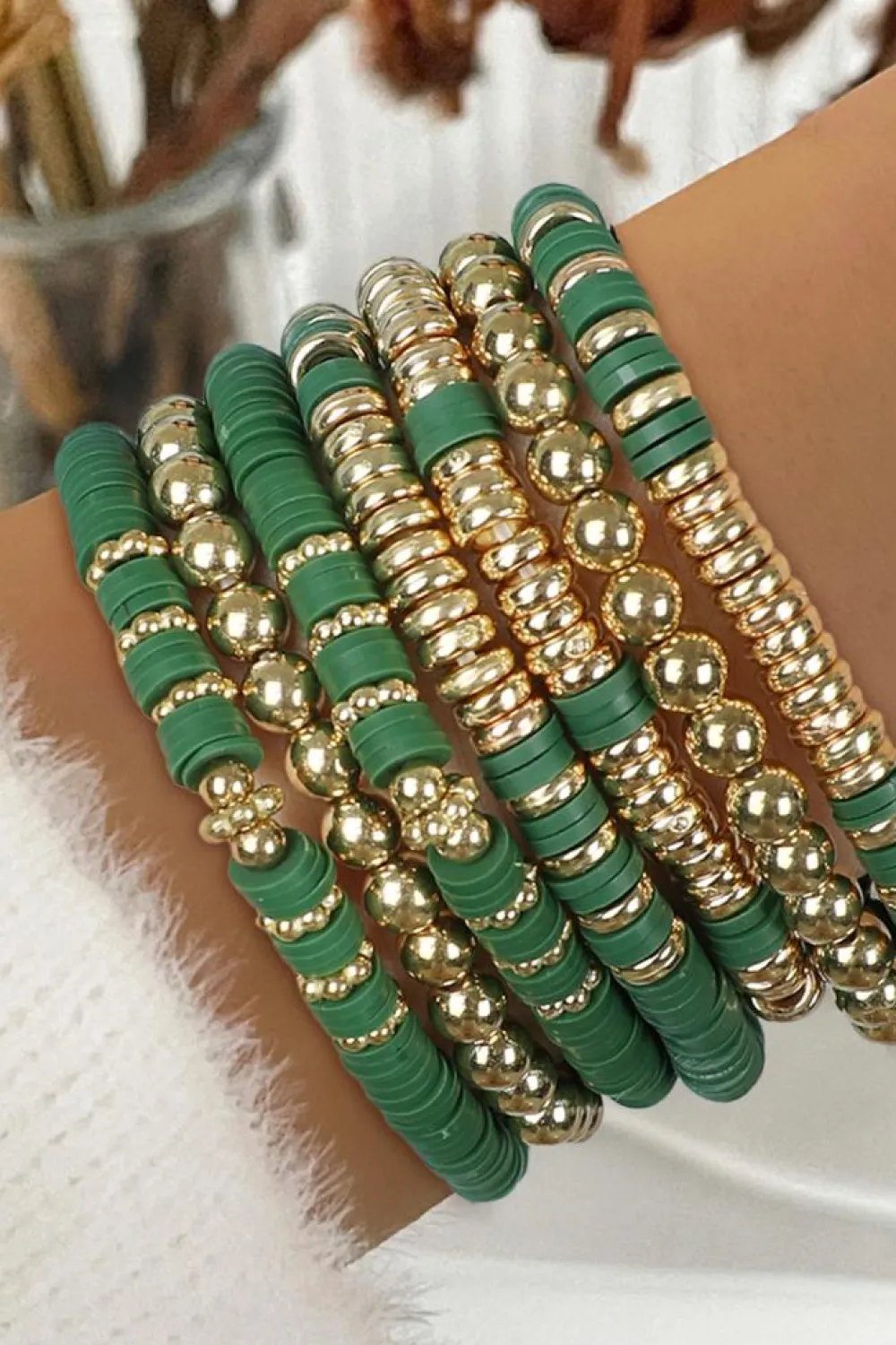 New Dear-Lover St Patricks Multi Layered Beaded Bracelet Set Vineyard Green