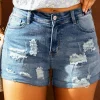 Online Dear-Lover Vintage Faded and Distressed Denim Shorts Sky Blue