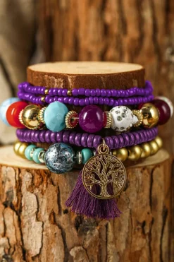 Clearance Dear-Lover 5pcs Boho Beaded Turquoise Bracelets Set Violet