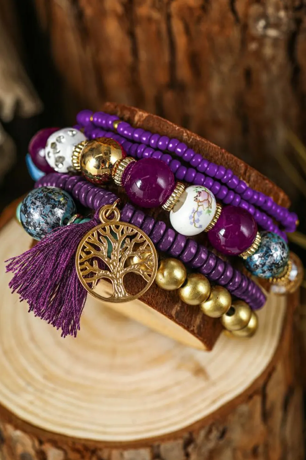 Clearance Dear-Lover 5pcs Boho Beaded Turquoise Bracelets Set Violet