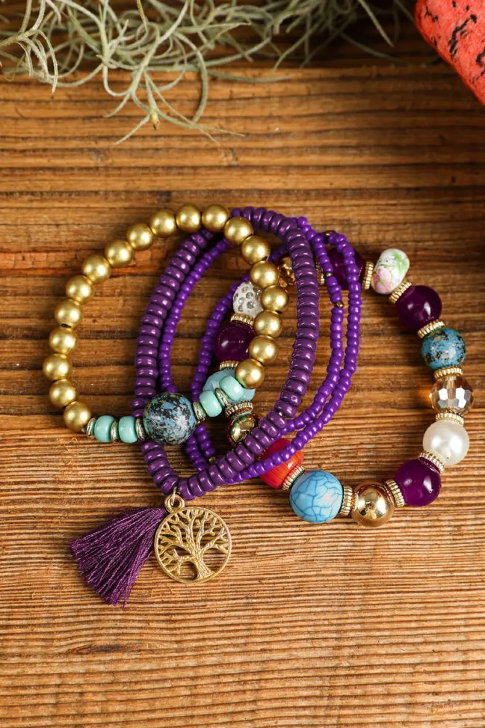 Clearance Dear-Lover 5pcs Boho Beaded Turquoise Bracelets Set Violet