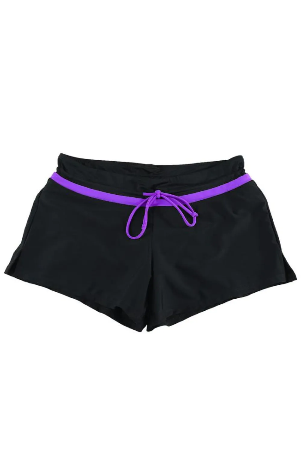 Outlet Dear-Lover Violet Strap Trim Black Women Swim Boardshort Black Purple