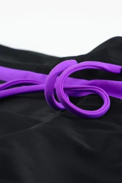 Outlet Dear-Lover Violet Strap Trim Black Women Swim Boardshort Black Purple