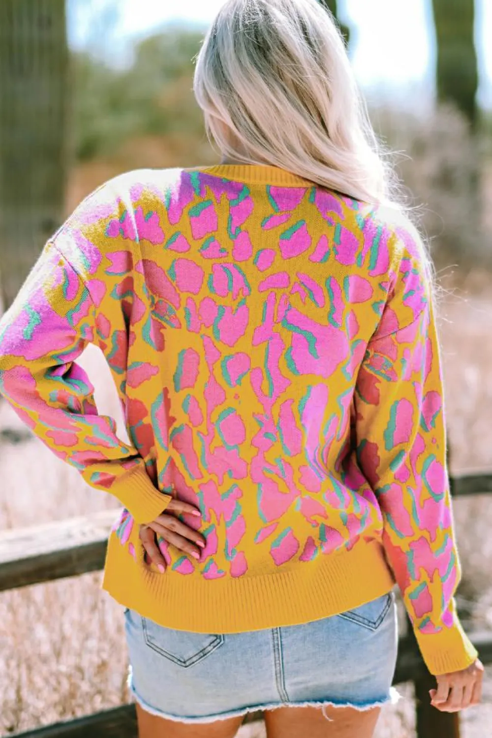 Best Dear-Lover Abstract Print Ribbed Trim Baggy Sweater Vitality Orange