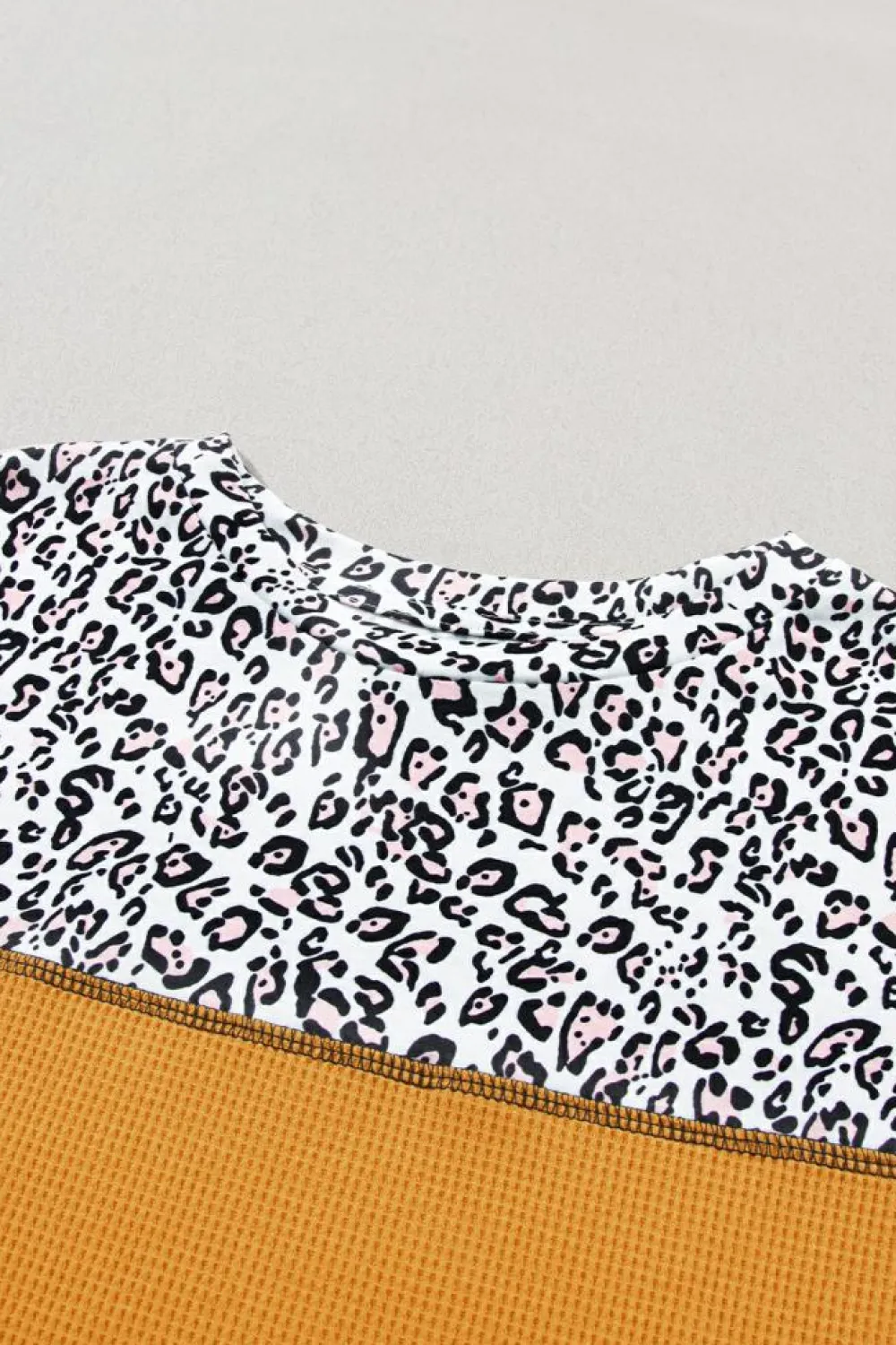 Outlet Dear-Lover Leopard Print Waffle Knit Patchwork Top Vitality Orange