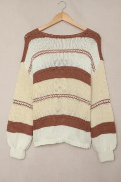 Clearance Dear-Lover V-neck Knitted Lantern Sleeve Pullover Sweater Fiery Red
