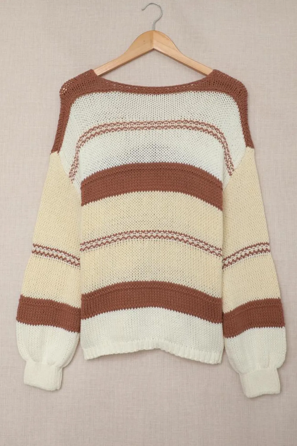 Clearance Dear-Lover V-neck Knitted Lantern Sleeve Pullover Sweater Fiery Red