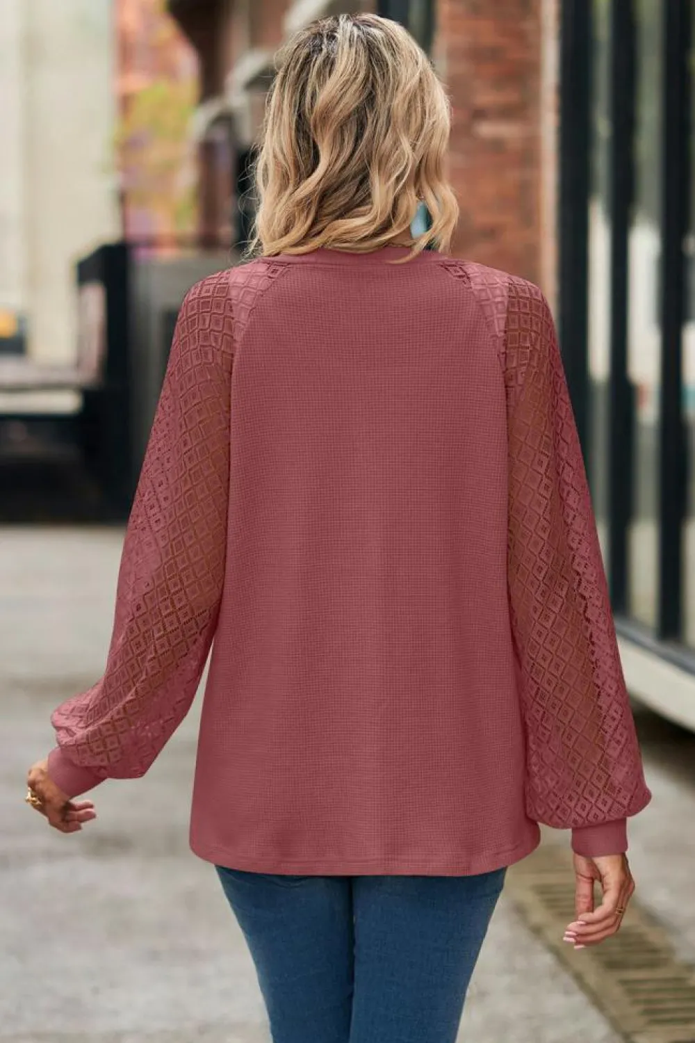 Outlet Dear-Lover Waffled Knit Lace Long Sleeve Buttoned Cardigan Fiery Red