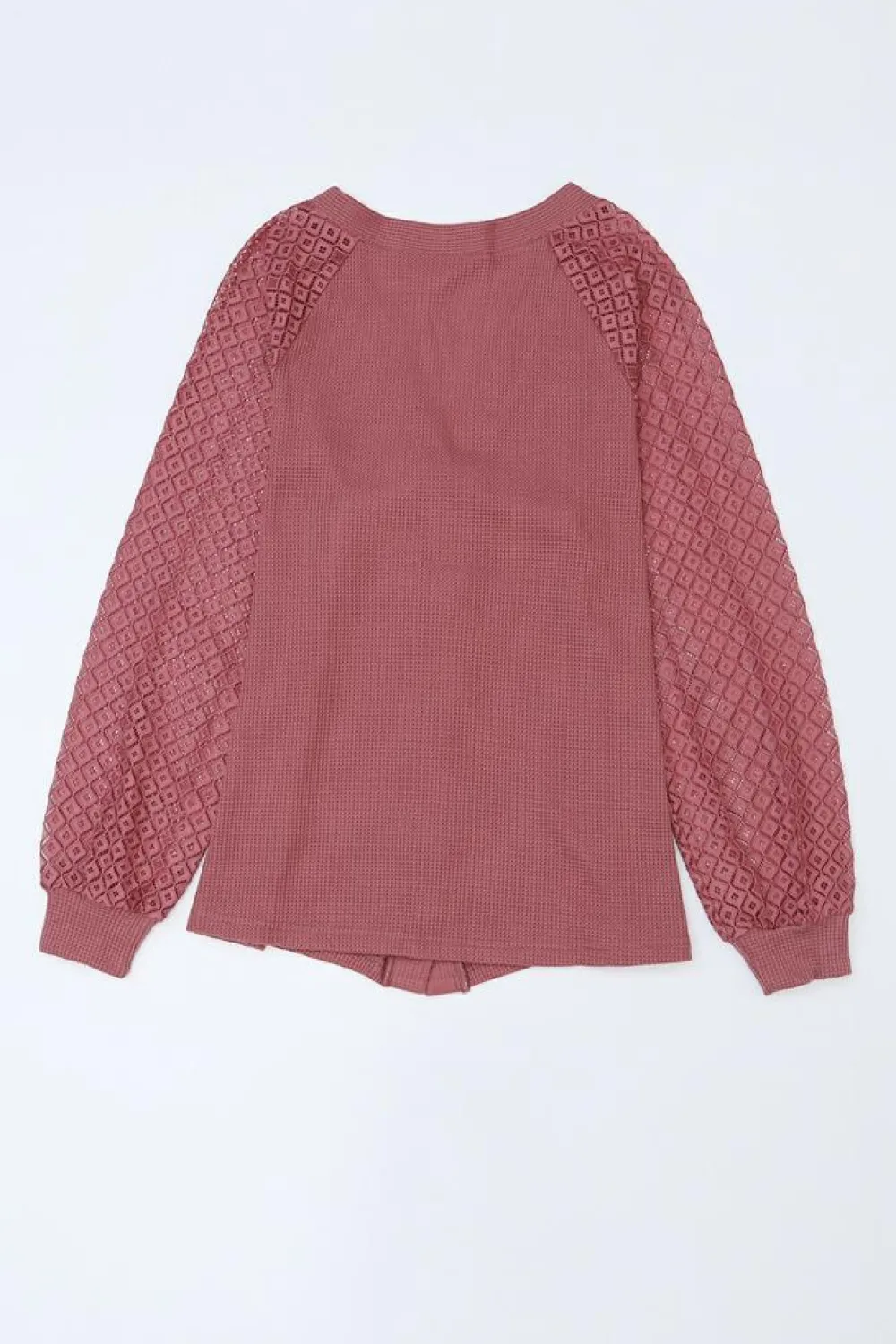 Outlet Dear-Lover Waffled Knit Lace Long Sleeve Buttoned Cardigan Fiery Red