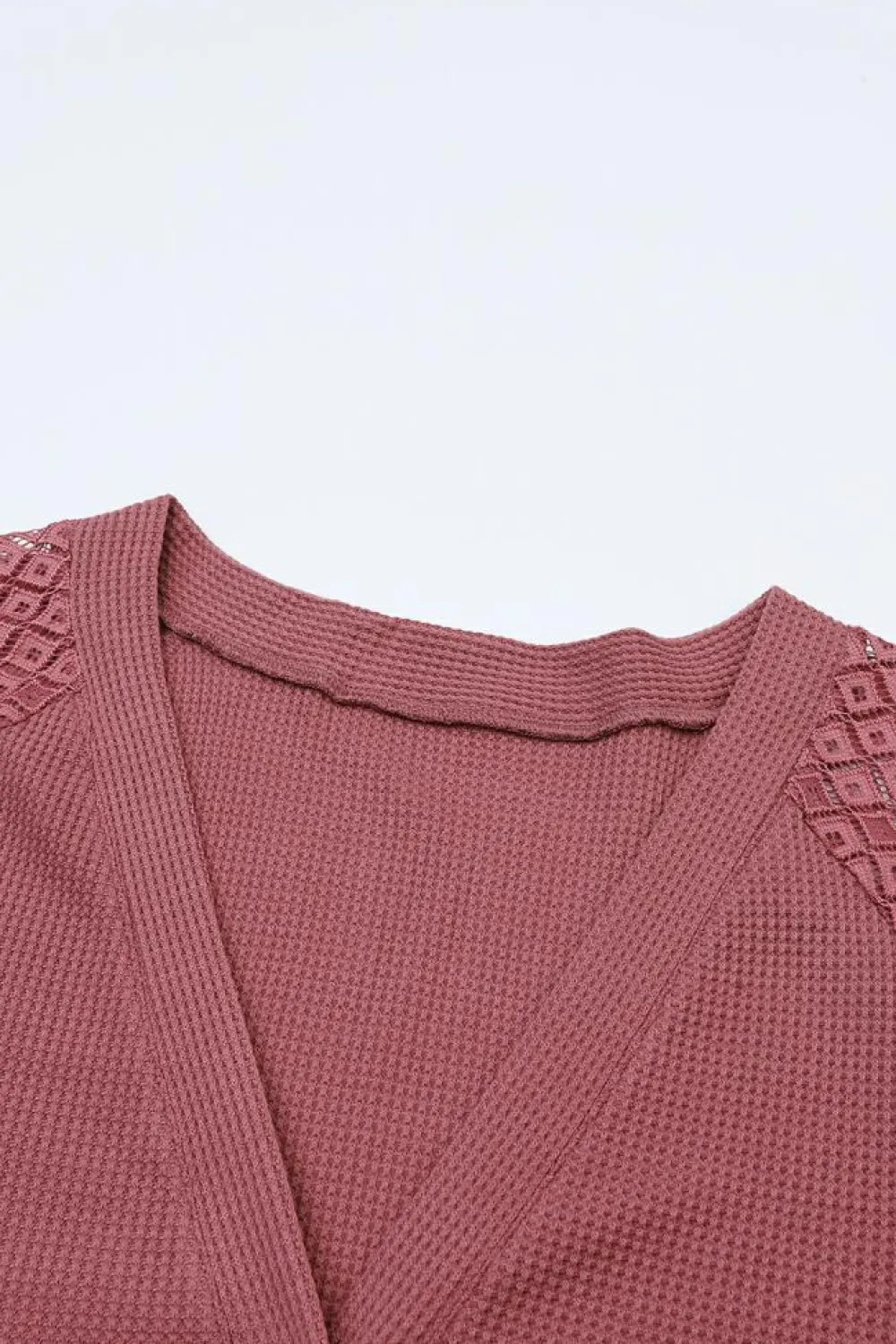 Outlet Dear-Lover Waffled Knit Lace Long Sleeve Buttoned Cardigan Fiery Red
