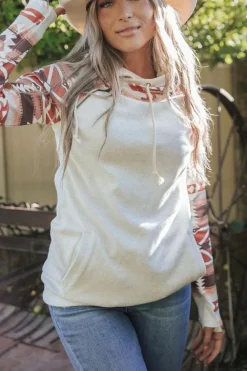 Clearance Dear-Lover Western Aztec Print Patchwork Double Hood Hoodie Printed