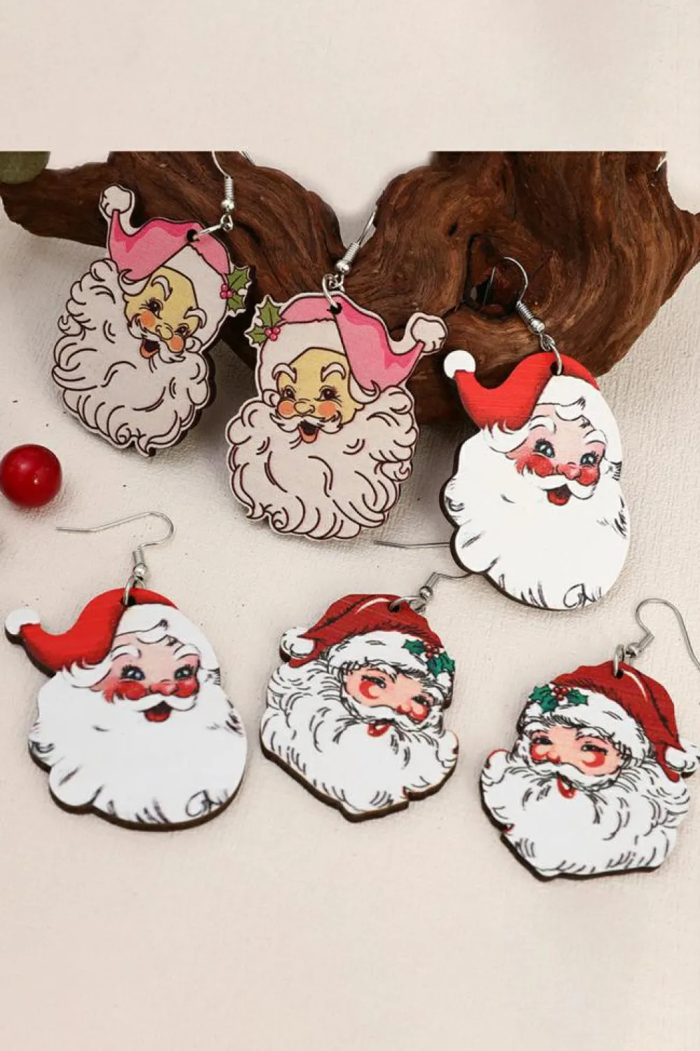 Fashion Dear-Lover 3 Pairs Christmas Santa Clause Pendant Hook Earrings White