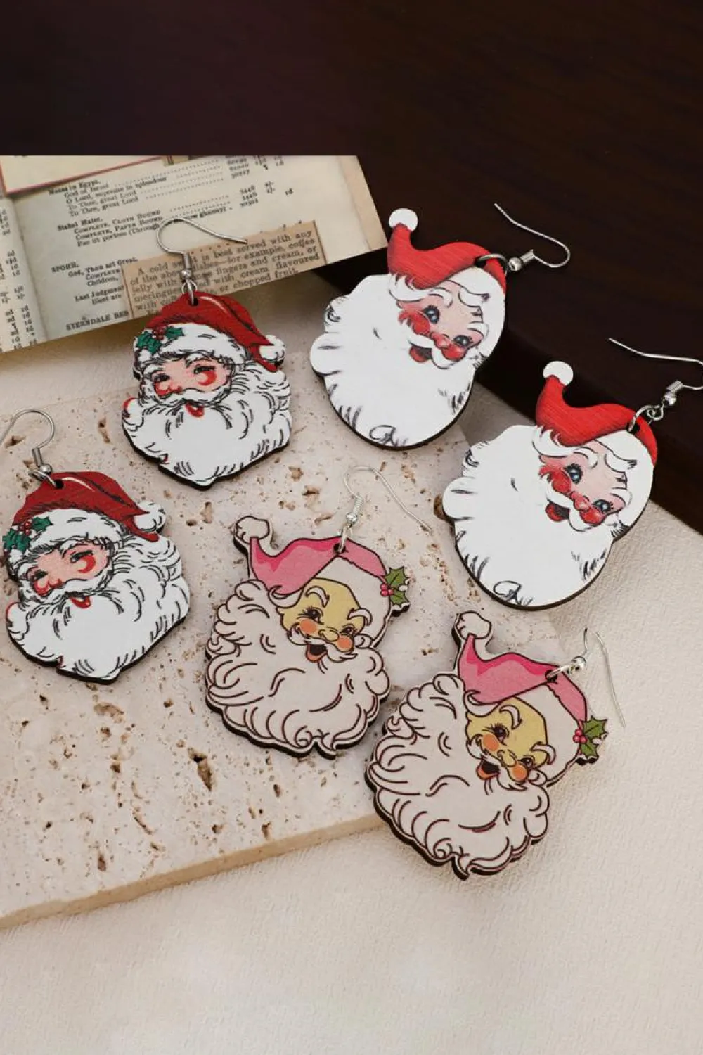 Fashion Dear-Lover 3 Pairs Christmas Santa Clause Pendant Hook Earrings White