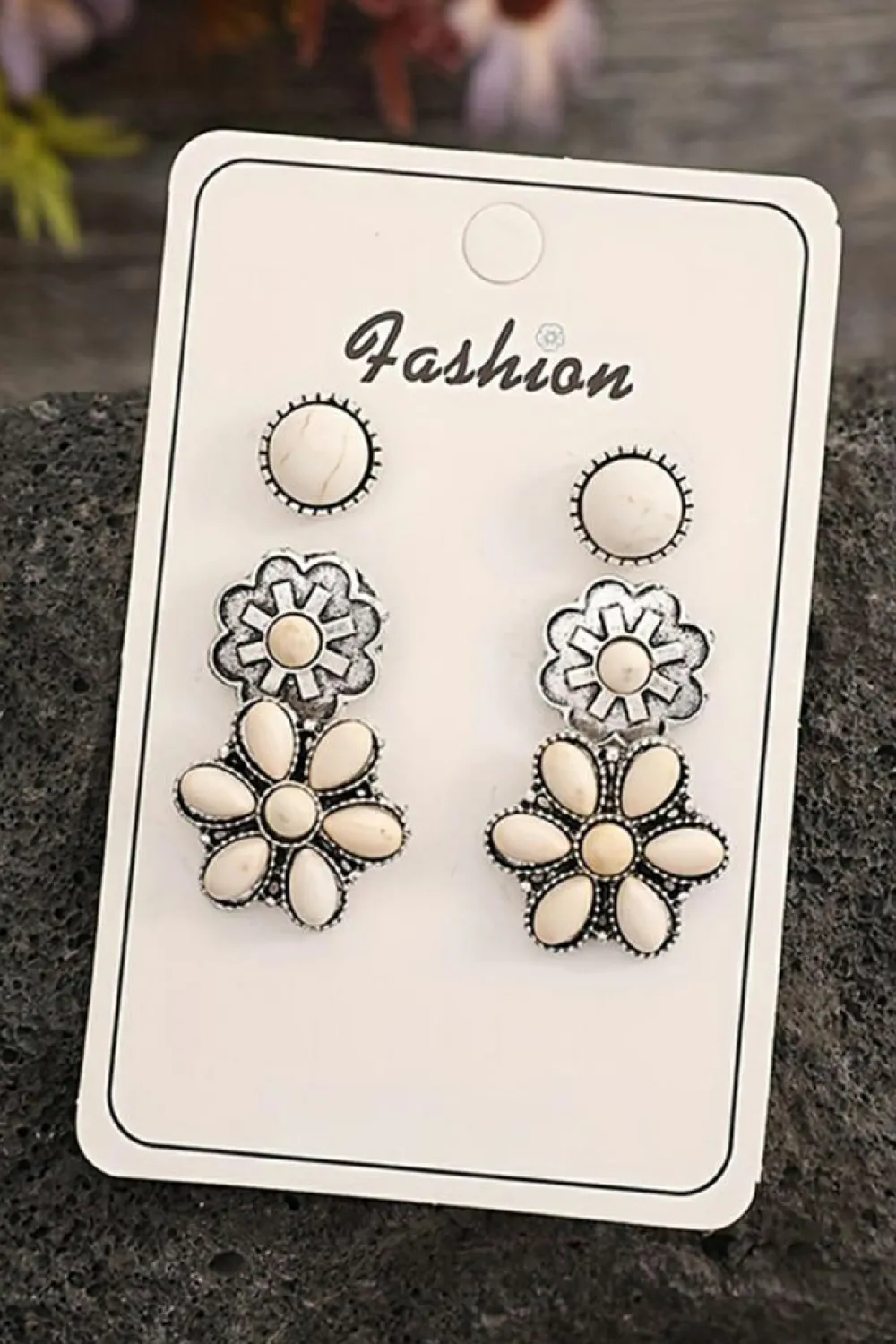 Outlet Dear-Lover 3 Pairs Western Turquoise Stud Earrings White