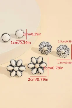 Outlet Dear-Lover 3 Pairs Western Turquoise Stud Earrings White