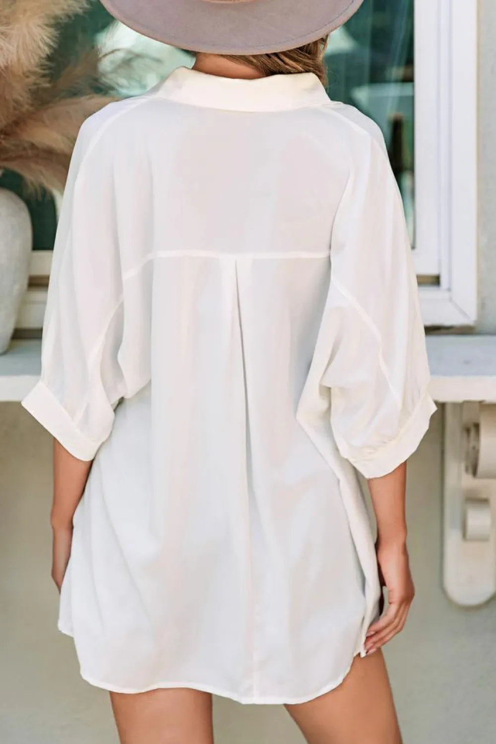 Hot Dear-Lover 3/4 Puff Sleeve Oversize Shirt White