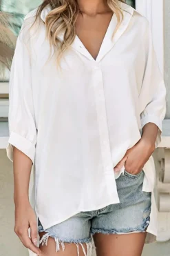 Hot Dear-Lover 3/4 Puff Sleeve Oversize Shirt White