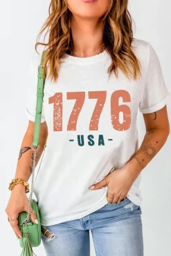 Fashion Dear-Lover 1776 USA Vintage Graphic T Shirt White