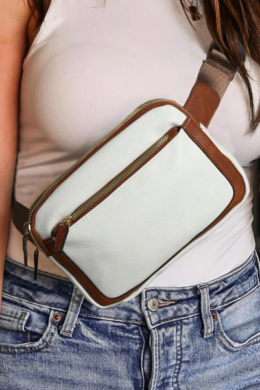 Fashion Dear-Lover Adjustable Strap Mini PU Leather Crossbody Bag White