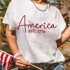 Discount Dear-Lover America EST.1776 Embroidered Graphic Tee White