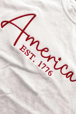 Discount Dear-Lover America EST.1776 Embroidered Graphic Tee White