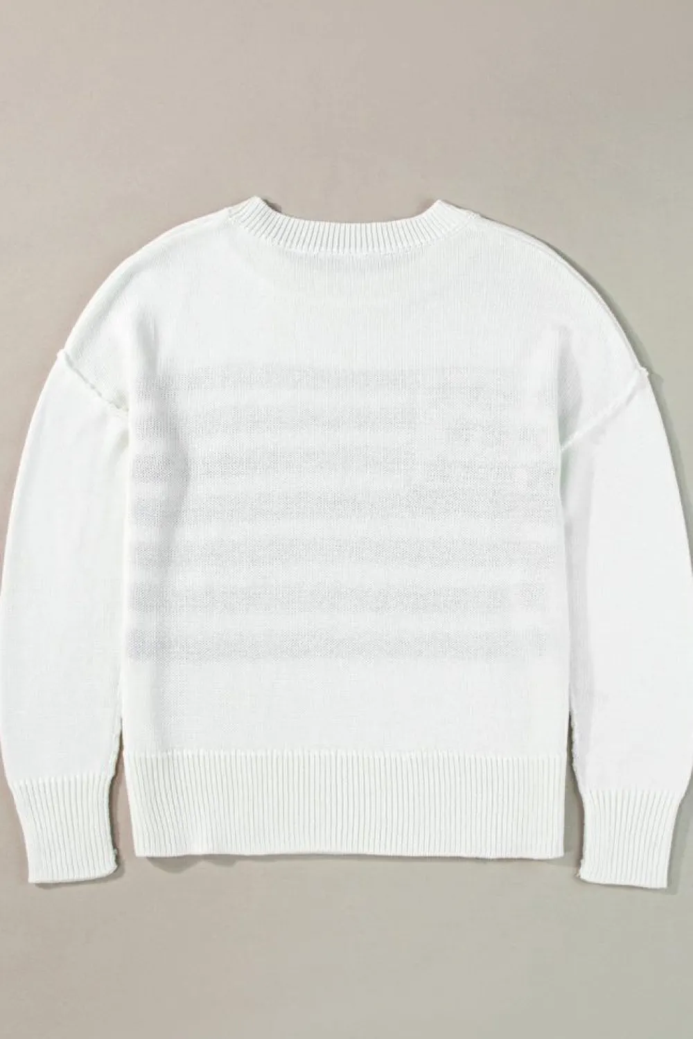 Discount Dear-Lover American Flag Cable Knit Drop Shoulder Sweater White