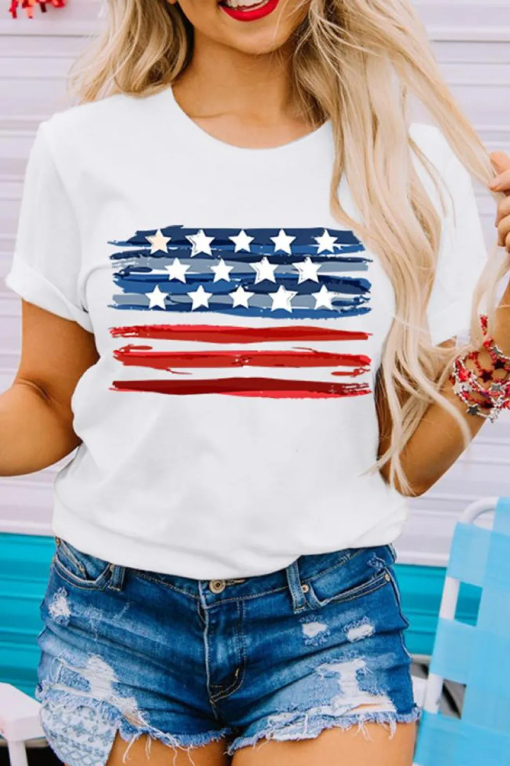 Sale Dear-Lover American Flag Graphic Fashion Tee White