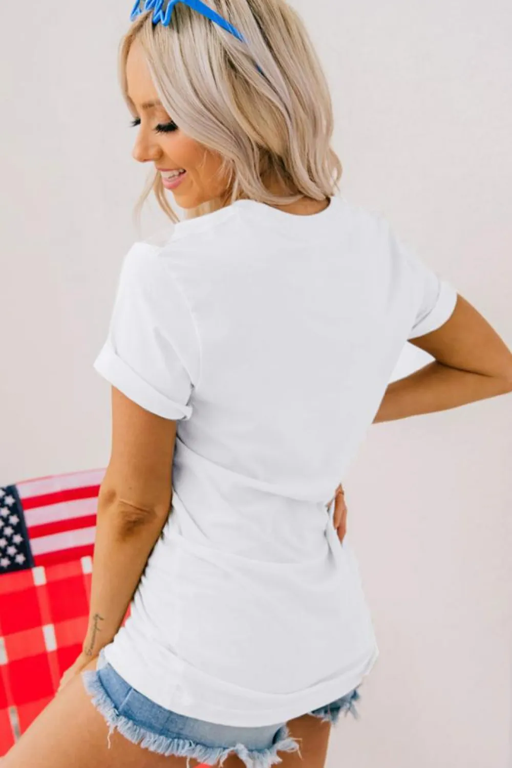 Sale Dear-Lover American Flag Graphic Fashion Tee White