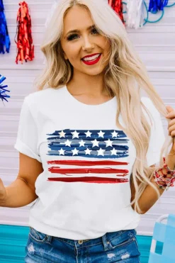Sale Dear-Lover American Flag Graphic Fashion Tee White