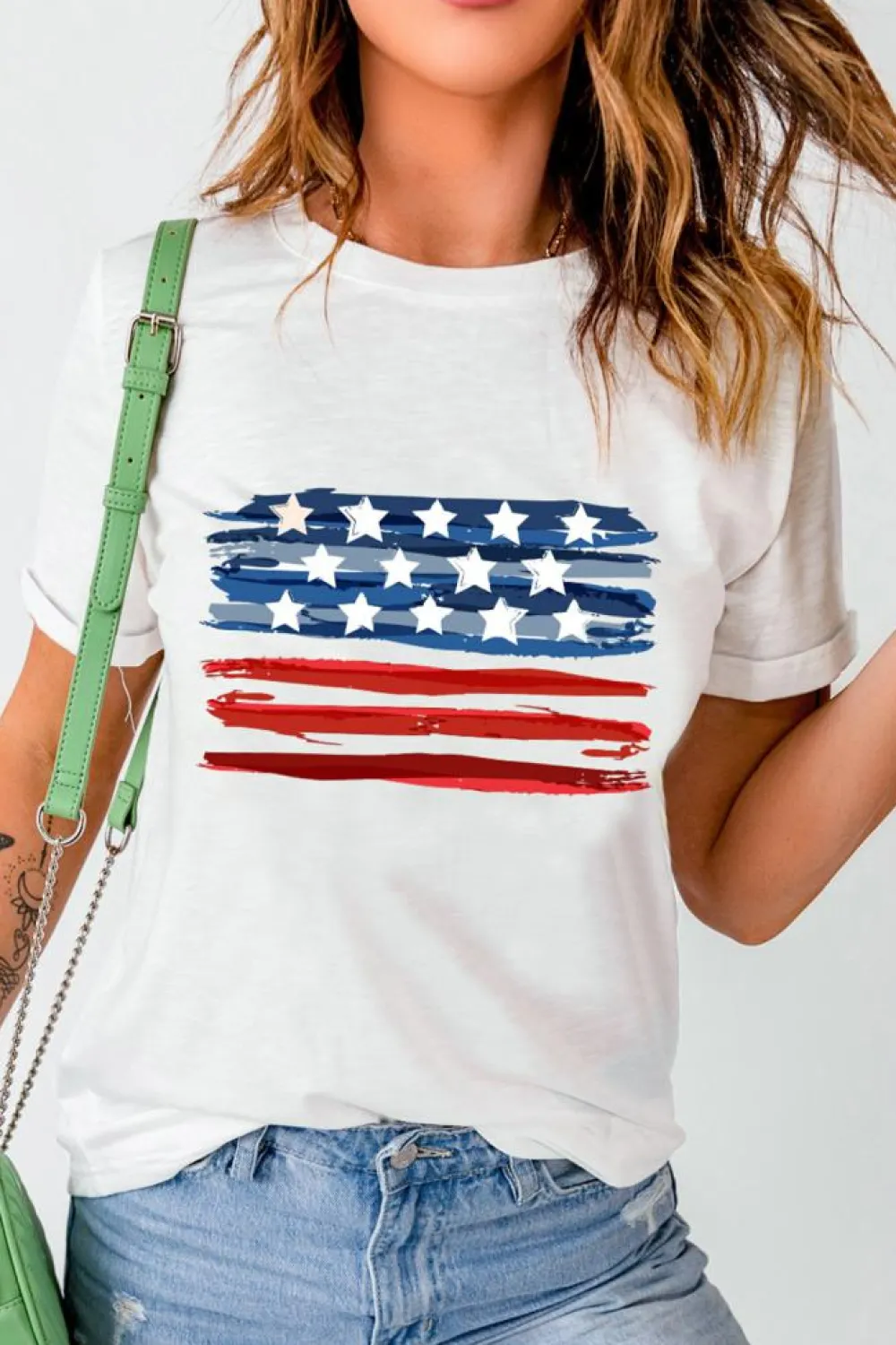 Sale Dear-Lover American Flag Graphic Fashion Tee White