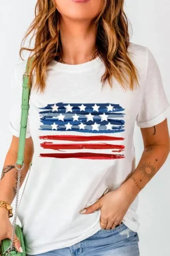 Sale Dear-Lover American Flag Graphic Fashion Tee White