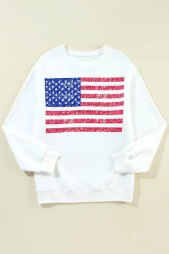 Discount Dear-Lover American Flag Graphic Drop Shoulder Loose Sweatshirt White