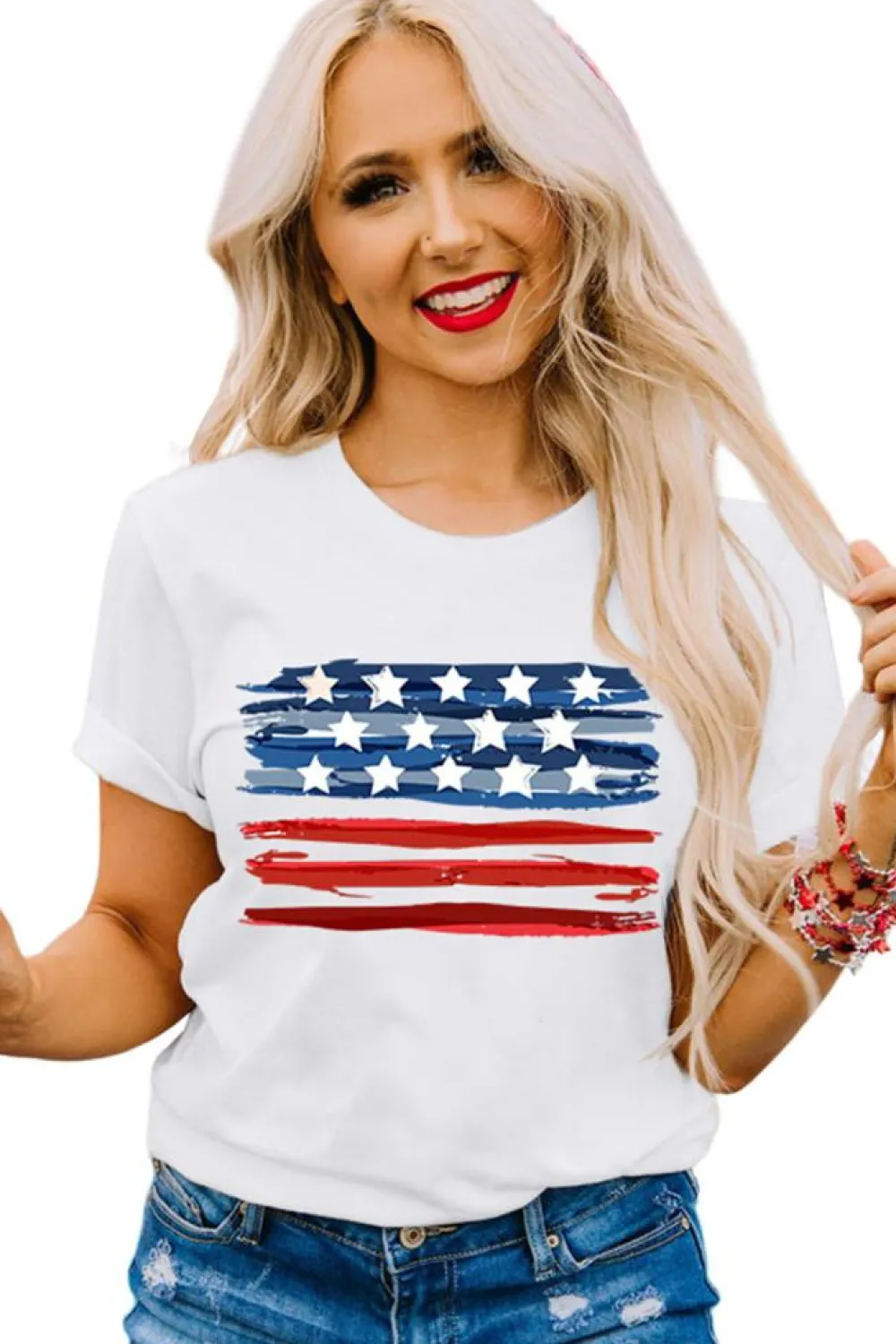 Sale Dear-Lover American Flag Graphic Fashion Tee White