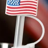 Clearance Dear-Lover American Flag Print PVC Soft Plastic Straw Lid White