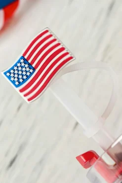 Clearance Dear-Lover American Flag Print PVC Soft Plastic Straw Lid White