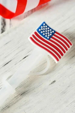 Clearance Dear-Lover American Flag Print PVC Soft Plastic Straw Lid White
