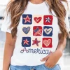 New Dear-Lover American Heart Star Checkered Graphic Tee White