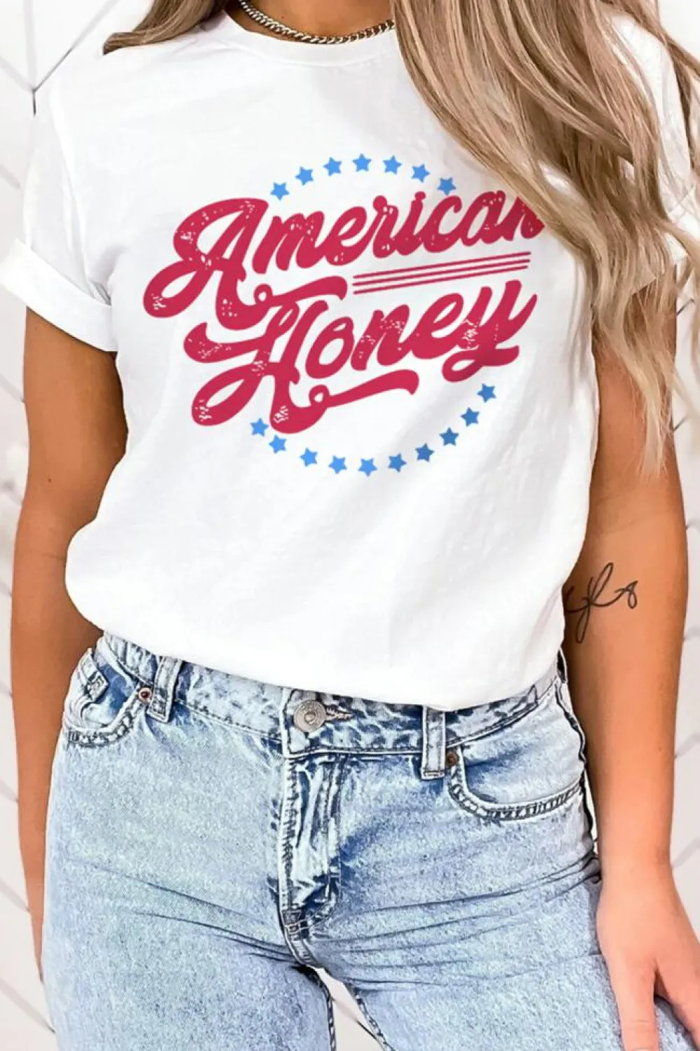 Clearance Dear-Lover American Honey Graphic Tee White