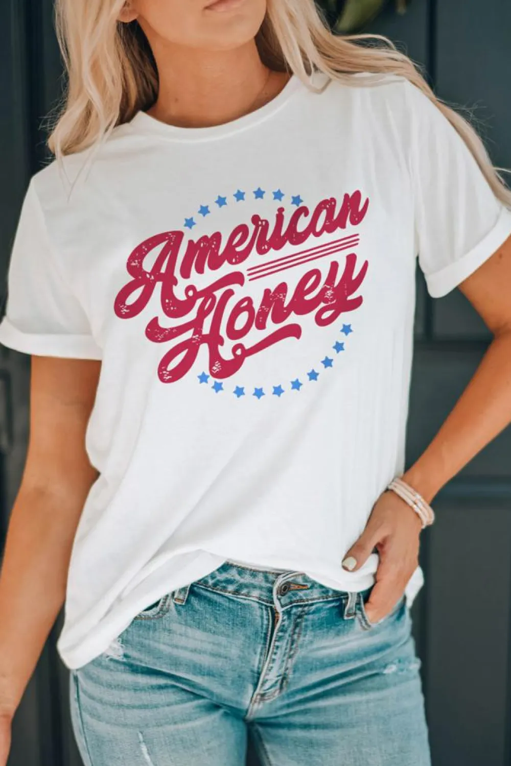 Clearance Dear-Lover American Honey Graphic Tee White