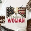 Fashion Dear-Lover American Woman Bull Skull Graphic T Shirt White