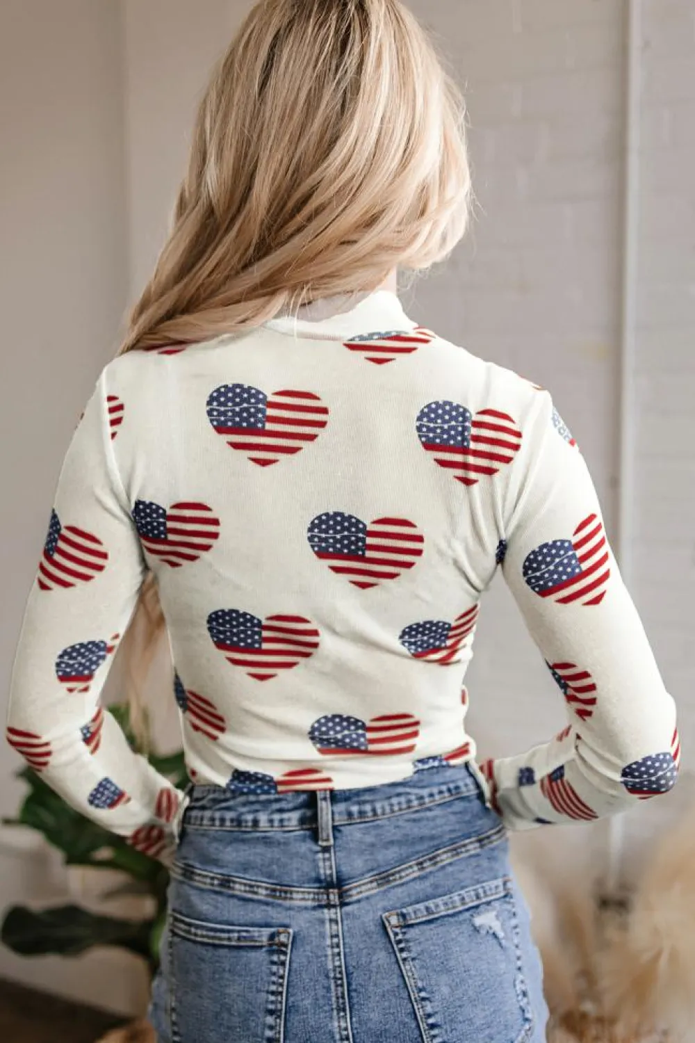 Online Dear-Lover Americana Glitter Mesh Long Sleeve Bodysuit White