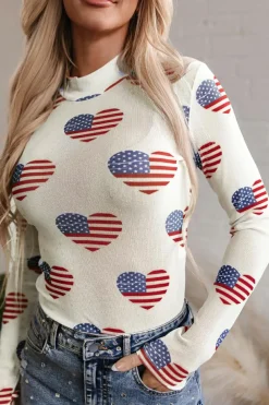Online Dear-Lover Americana Glitter Mesh Long Sleeve Bodysuit White