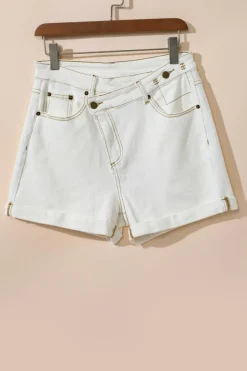 Clearance Dear-Lover Asymmetric Waist Design Stylish Denim Shorts White